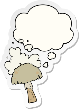 Düşünce baloncuklu spor bulutlu karikatür mantarı insan tarafından çizilmiş bir çıkartma.