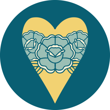 Bir insan tarafından çizilmiş kalp ve çiçeklerin ikonik dövme şekli