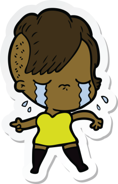 Bir insan tarafından çizilmiş, ağlayan bir kızın çıkartması.