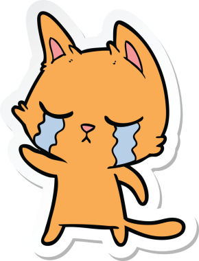 Bir insan tarafından çizilmiş, ağlayan çizgi film kedisinin çıkartması.