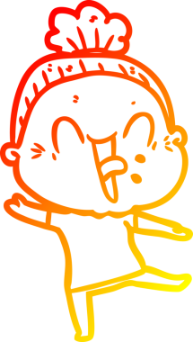 Bir insan tarafından çizilmiş mutlu, yaşlı bir kadının sıcak çizgi çizimi.