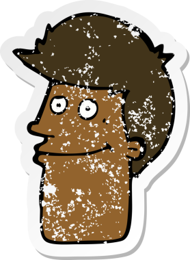 Bir insan tarafından çizilmiş gülümseyen bir karikatür çıkartması.