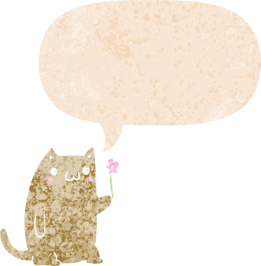 Bir insan tarafından çizilmiş, grunge 'da konuşma baloncuğu olan sevimli çizgi film kedisi.