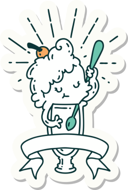 Bir insan tarafından çizilmiş dövme stili dondurma karakterinin çıkartması.