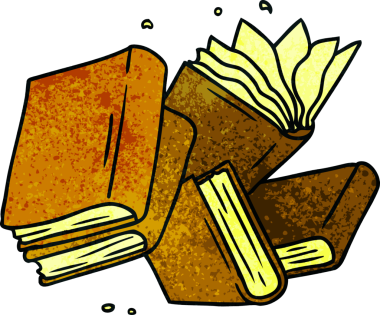 Bir insan tarafından çizilmiş kitap koleksiyonunun el çizimi karikatürü.