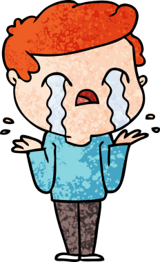 Bir insan tarafından çizilmiş ağlayan çizgi film adamı.