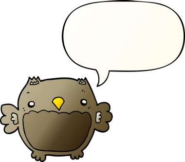 bir insan tarafından çizilmiş yumuşak eğimli konuşma baloncuğu olan çizgi film baykuşu