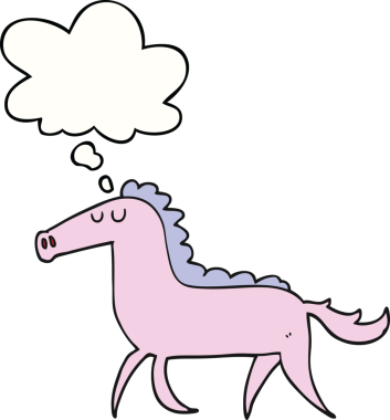 Bir insan tarafından çizilmiş düşünce baloncuklu çizgi film atı.