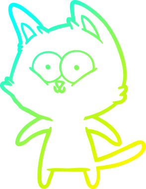 Bir insan tarafından çizilmiş mutlu çizgi film kedisinin soğuk gradyan çizgisi.