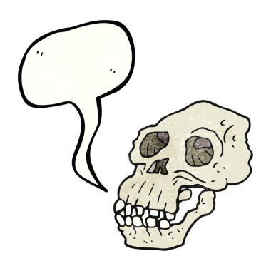 Serbest konuşma balonu desenli karikatür Bir insan tarafından çizilmiş antik kafatası