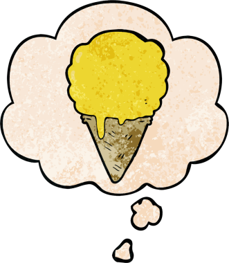 Bir insan tarafından çizilmiş grunge desenli düşünce baloncuklu çizgi film dondurması.