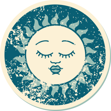 Bir insanın çizdiği yüzü olan bir güneşin sembolik dövmesi.