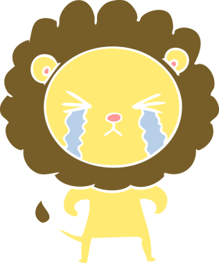 Bir insan tarafından çizilmiş düz renkli karikatür ağlayan aslan