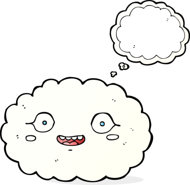 Bir insan tarafından çizilmiş düşünce baloncuklu mutlu çizgi film bulutu