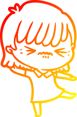 Bir insan tarafından çizilmiş kızgın bir çizgi film kızı çizimi.