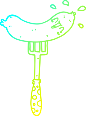 Bir insan tarafından çizilen çatalla çizilmiş mutlu sosis çizgi filmi.