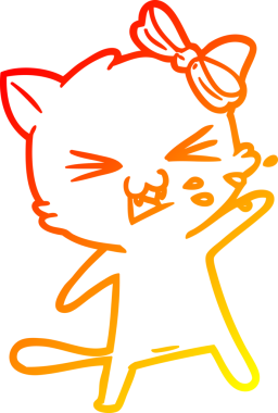 Bir insan tarafından çizilmiş çizgi film kedisinin sıcak çizgi çizimi