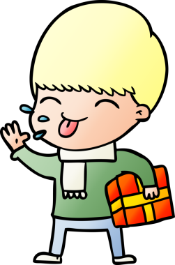 Çizgi filmci çocuk bir insan tarafından çizilmiş dili dışarı çıkarıyor.