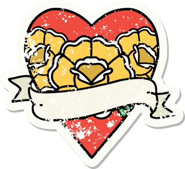 Geleneksel bir kalp stili ve insan tarafından çizilmiş çiçekli pankart dövmesi.