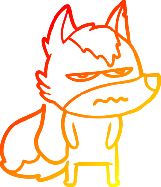 Bir insan tarafından çizilmiş kızgın bir kurdun sıcak çizgi çizimi.