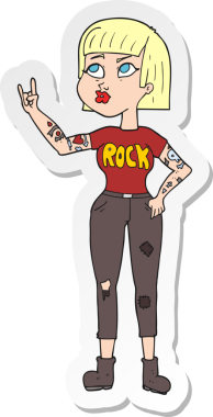 Bir insan tarafından çizilmiş bir rock kızının çıkartması.