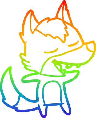 Gökkuşağı gradyan çizgi çizimi bir insan tarafından çizilmiş gülen bir kurt çizgi.