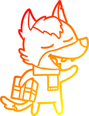 Bir insan tarafından çizilmiş gülen Noel hediyeli çizgi film kurdu çizimi.