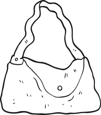 Bir insan tarafından çizilmiş siyah beyaz bir el çantası.