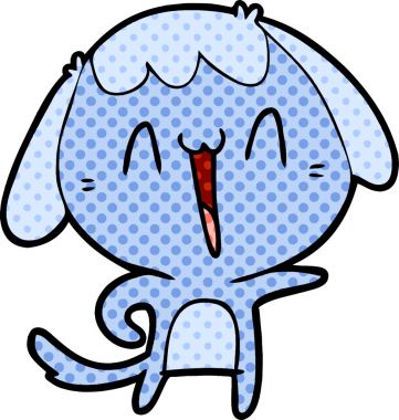 Bir insan tarafından çizilmiş gülen bir köpek.