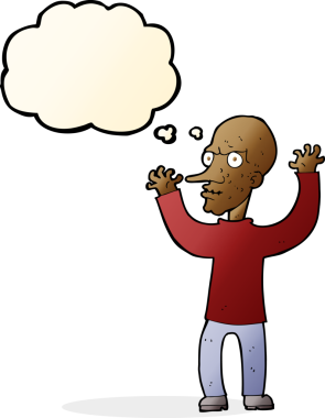 Bir insan tarafından çizilmiş düşünce baloncuğu olan kaba bir adam.