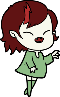 Bir insan tarafından çizilmiş gülen vampir kız çizgi filmi.