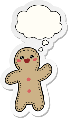 Düşünce balonlu zencefilli kurabiye adam bir insan tarafından çizilmiş çıkartma.