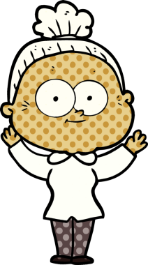 Bir insan tarafından çizilmiş mutlu yaşlı kadın çizgi filmi.