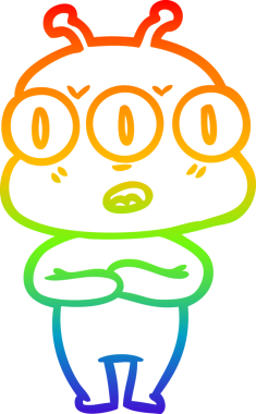 Gökkuşağı gradyan çizgi çizimi Bir insan tarafından çizilmiş üç gözlü uzaylı