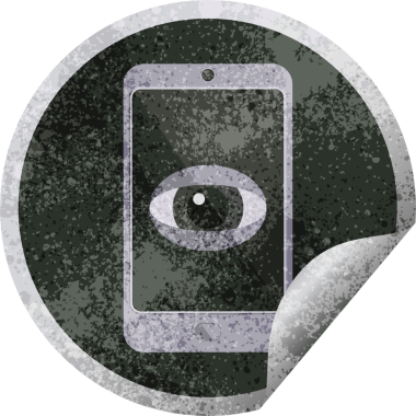 Bir insan tarafından çizilmiş grafik vektör çizim dairesel etiketini izleyen cep telefonu.