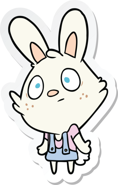 Bir insan tarafından çizilmiş omuz silken çizgi film tavşanının çıkartması.