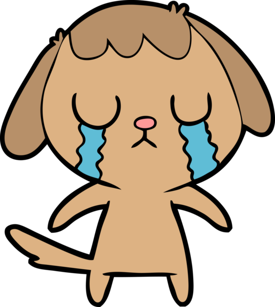 Bir insan tarafından çizilmiş şirin bir çizgi film köpeği ağlıyor.