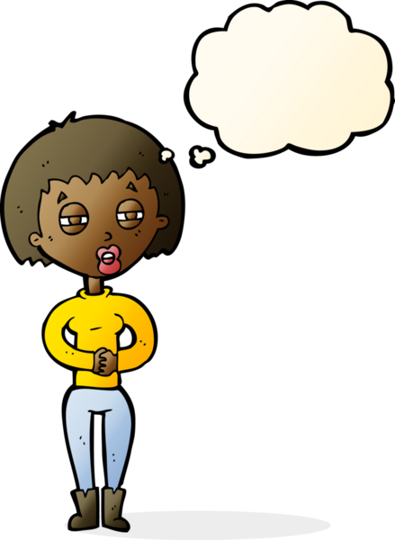 Bir insan tarafından çizilmiş düşünce baloncuğu olan yorgun bir kadın.