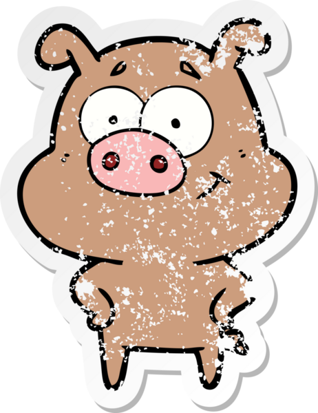 Bir insan tarafından çizilmiş mutlu çizgi film domuzunun sıkıntılı çıkartması.