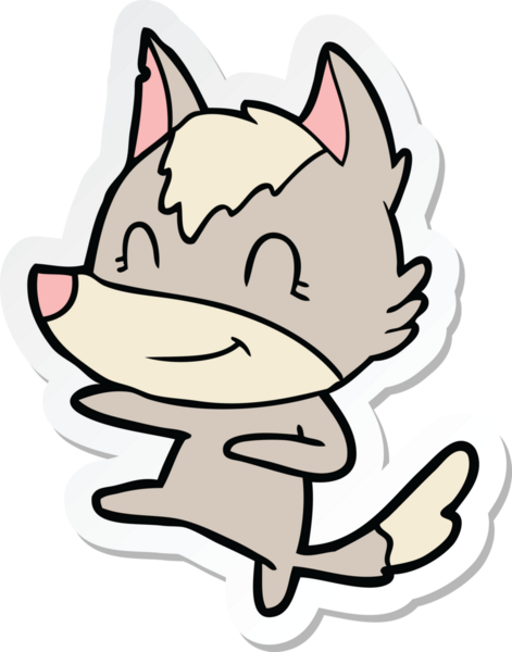 Bir insan tarafından çizilmiş dost canlısı bir kurt çizgi filminin çıkartması.