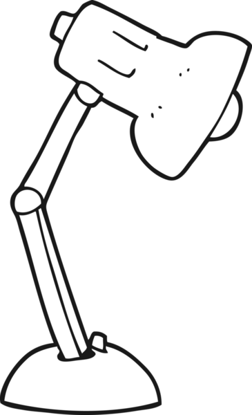 Bir insan tarafından çizilmiş siyah beyaz çizgi film masa lambası.