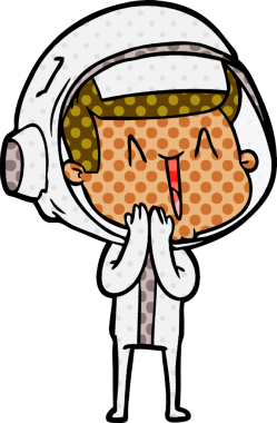 Bir insan tarafından çizilmiş mutlu astronot çizgi filmi.