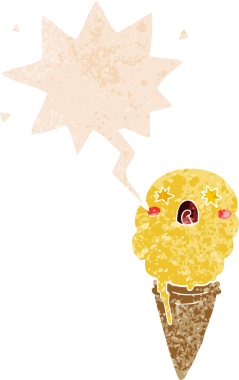 Karikatür dondurmayı şok etti ve grunge 'da bir insan tarafından çizilmiş gerilimli retro dokuma tarzıyla konuşma balonu oluşturdu.