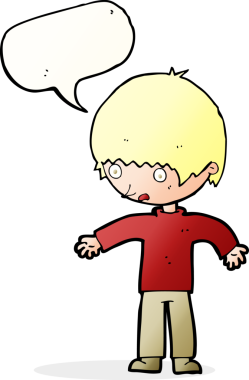 Bir insan tarafından çizilmiş konuşma balonu olan kafası karışmış bir çocuk.