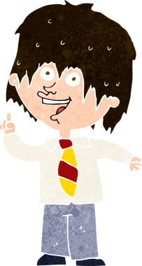 Bir insan tarafından çizilmiş bir fikri olan karikatür okulu çocuğu.