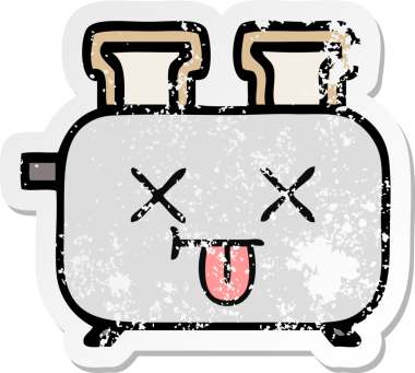 Bir insan tarafından çizilmiş bir ekmek kızartma makinesinin hüzünlü çıkartması.