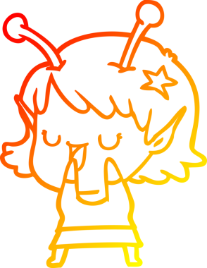 Bir insan tarafından çizilmiş mutlu bir uzaylı kız çizgi filmi.