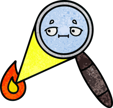 Bir insan tarafından çizilmiş bir büyüteçin retro grunge desen karikatürü