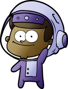 Bir insan tarafından çizilmiş mutlu astronot çizgi filmi.