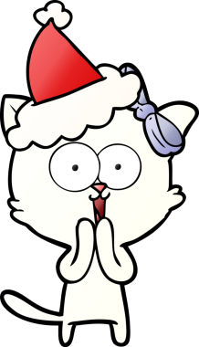 Bir insan tarafından çizilmiş Noel Baba şapkası takan bir kedinin gradyan çizimi.